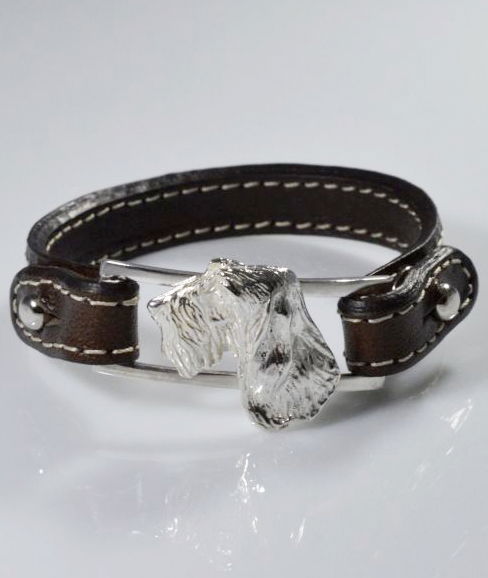 Bracciale cinturino in vera pelle Spinone cesellato a mano in argento 925