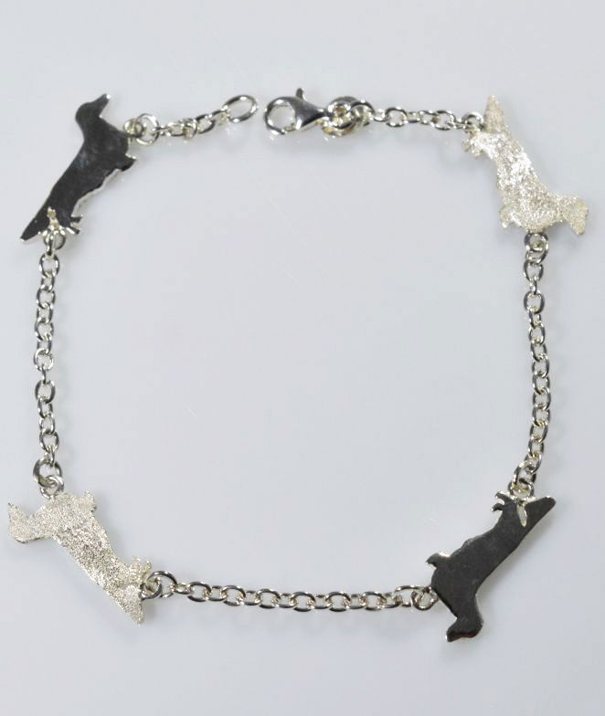 Bracciale Bassotto a pelo lungo picchiettato alternato in argento 925