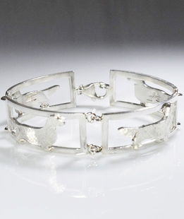 Bracciale 4 sezioni Bassotto a pelo lungo in argento 925