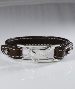 Bracciale cinturino in vera pelle Bracco italiano 3D cesellato a mano in argento 925