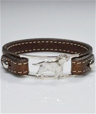 Bracciale cinturino in vera pelle Staffordshire Bull terrier 3D in argento 925
