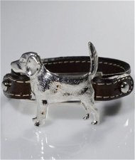 Bracciale cinturino in vera pelle Beagle 3D in argento 925