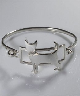 Bracciale rigido Chihuahua con collarino di Diamanti naturali  in argento 925