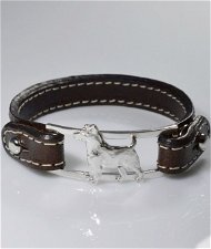 Bracciale cinturino in vera pelle Jack Russel 3D in argento 925