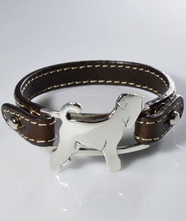 Bracciale cinturino in vera pelle Terrier Nero Russo  argento 925