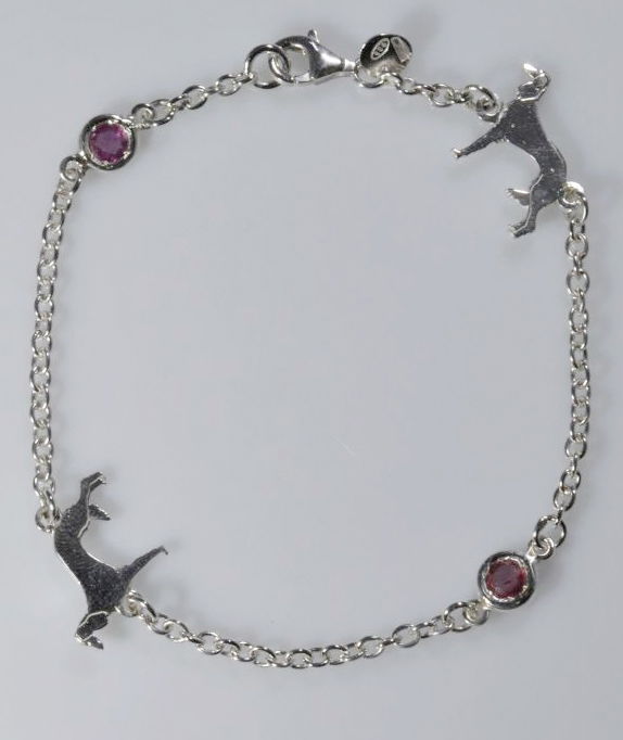 Bracciale 2 pietre preziose Saluki con Rubini naturali  argento titolo 925