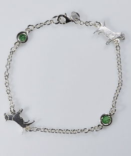 Bracciale Bull terrier due pietre preziose, con Smeraldi naturali in argento 925