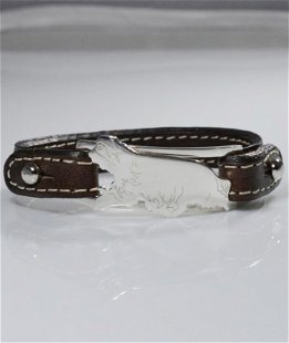 Bracciale cinturino in vera pelle Bearded collie in movimento argento 925