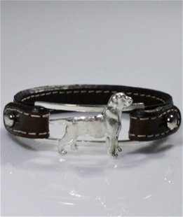 Bracciale cinturino in vera pelle Labrador 3D argento 925