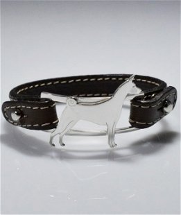 Braccialetto cinturino in vera pelle Basenji in argento 925