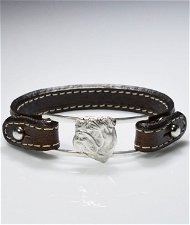 Bracciale cinturino in vera pelle testa Bull inglese 3D in argento 925