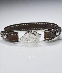 Bracciale cinturino in vera pelle testa Weimaraner 3D in argento 925