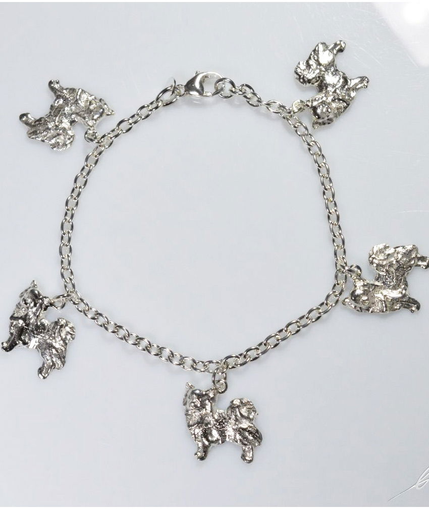 Bracciale rolò medio Chihuahua pelo lungo pendenti 3D in argento 925