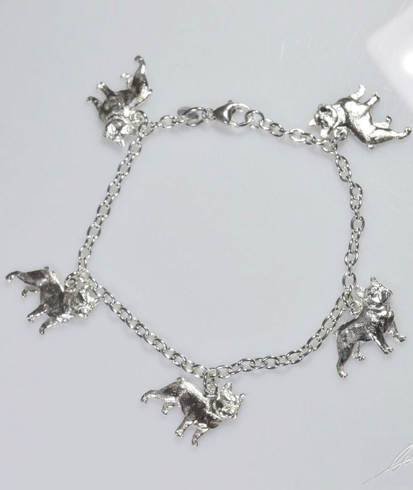 Bracciale rolò medio Bull francese pendenti 3D in argento 925