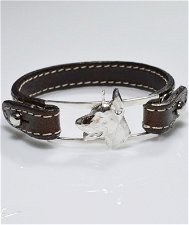 Bracciale cinturino in vera pelle testa Dobermann orecchie tagliate 3D in argento 925