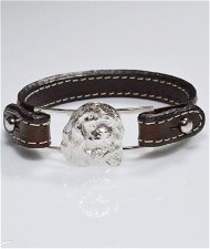 Bracciale cinturino in vera pelle testa Cavalier king 3D  in argento 925