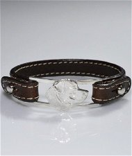 Bracciale cinturino in vera pelle testa Labrador 3D in argento 925
