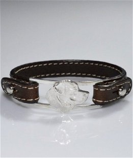 Bracciale cinturino in vera pelle testa Labrador 3D in argento 925