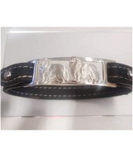 Bracciale cinturino in vera pelle doppio Collie 3D in argento 925
