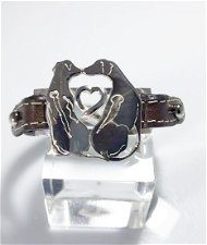 Bracciale cinturino in pelle Rhodesian coppia con cuore in argento 925