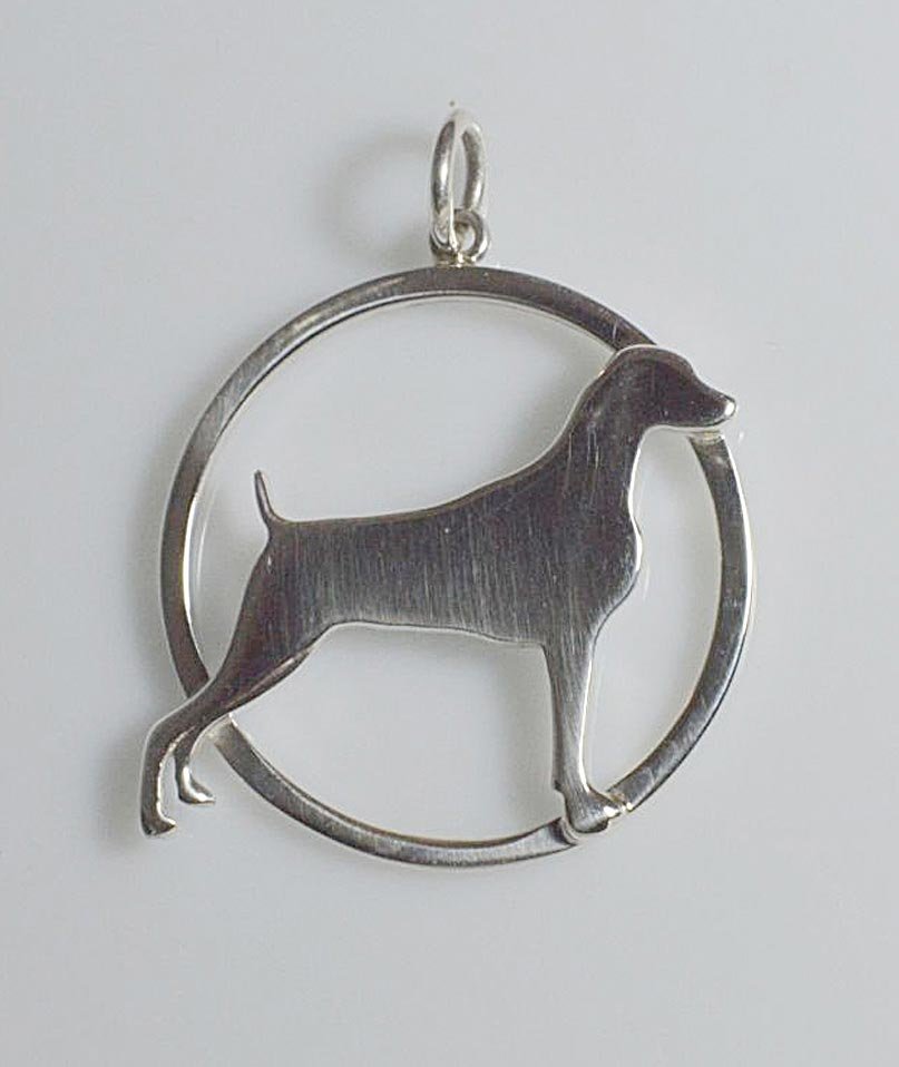 Ciondolo in argento a cerchio grande con sagoma di cane razza Weimaraner, completo di girocollo omaggio