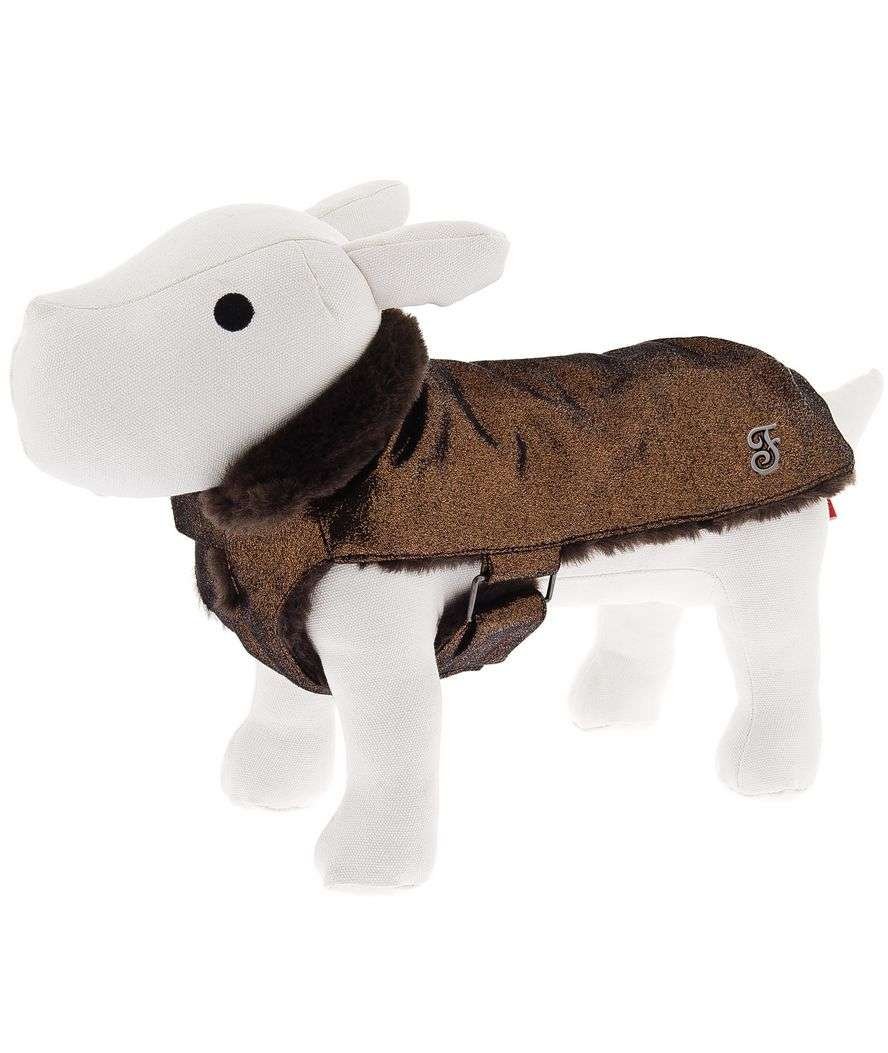 Cappotto con tessuto esterno brillantinato e interno in similpelliccia modello Zarina per cani 