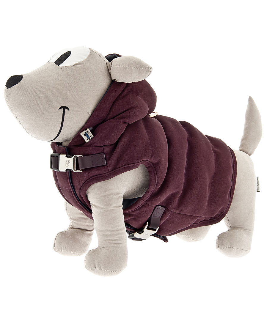 PROMOZIONE Gilet imbottito con cappuccio e chiusura a strappo modello Ghiaccio per cani 30 CM BORDEAUX