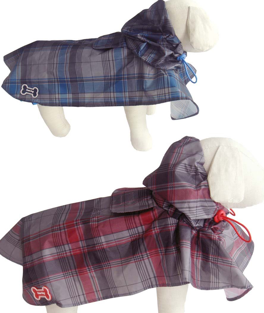 Mantella impermeabile adatta al collare in tessuto scozzese con cappuccio e lacciolini regolabili sul collo per cani 