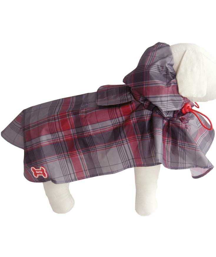 Mantella impermeabile adatta al collare in tessuto scozzese con cappuccio e lacciolini regolabili sul collo per cani  - foto 1