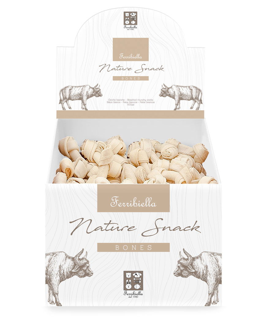 Scatola da 200 ossa nodo bianco per cani da 6 cm x 9 g ciascuno Nature Snack