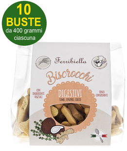 Biscotti per cani Biscrocchi Digestivi timo, zenzero e cocco 10 buste da 400 g