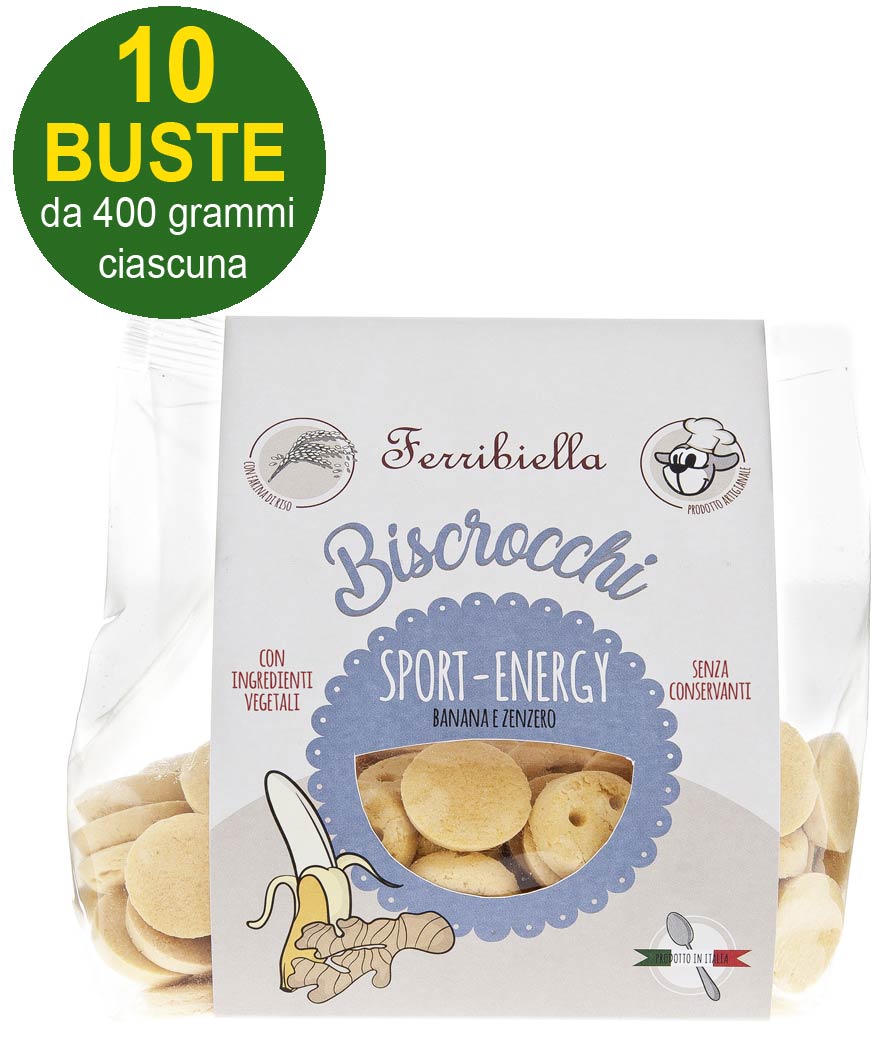 Biscotti Biscrocchi Sport Energy con banana e zenzero per cani 10 buste da 400 g ciascuna