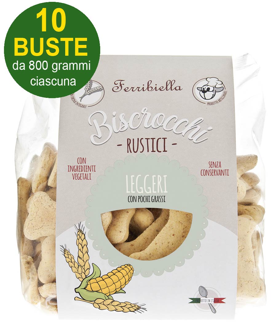 Biscotti Biscrocchi Rustici Leggeri con pochi grassi per cani 10 buste da 800 g ciascuna