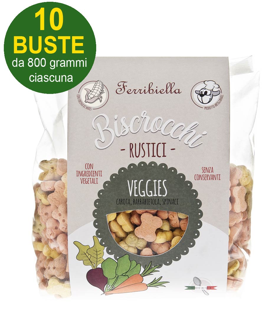 Biscotti Biscrocchi Rustici veggies con carota, barbabietola e spinaci per cani 10 buste da 800 g ciascuna