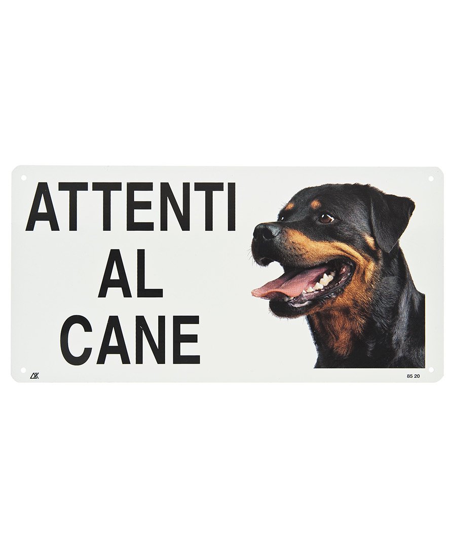 Targa in alluminio ATTENTI AL CANE soggetto Rottweiler