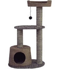 Tiragraffi a due colonne modello  Elegante con cuccia e gioco pendente per gatti