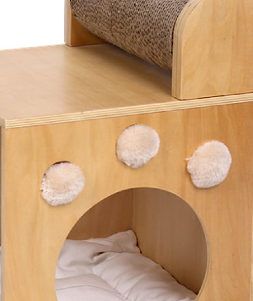 Tiragraffi Magic Box con cuccia completa di cuscino e struzzicagatto in piuma per gatti - foto 2
