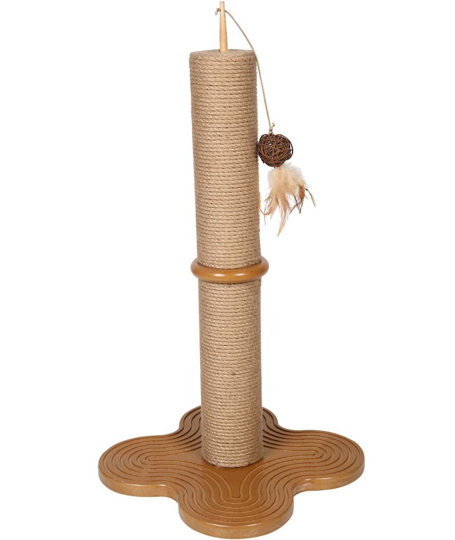Tiragraffi basso a colonna in legno modello Fiore con gioco pendente per gatti