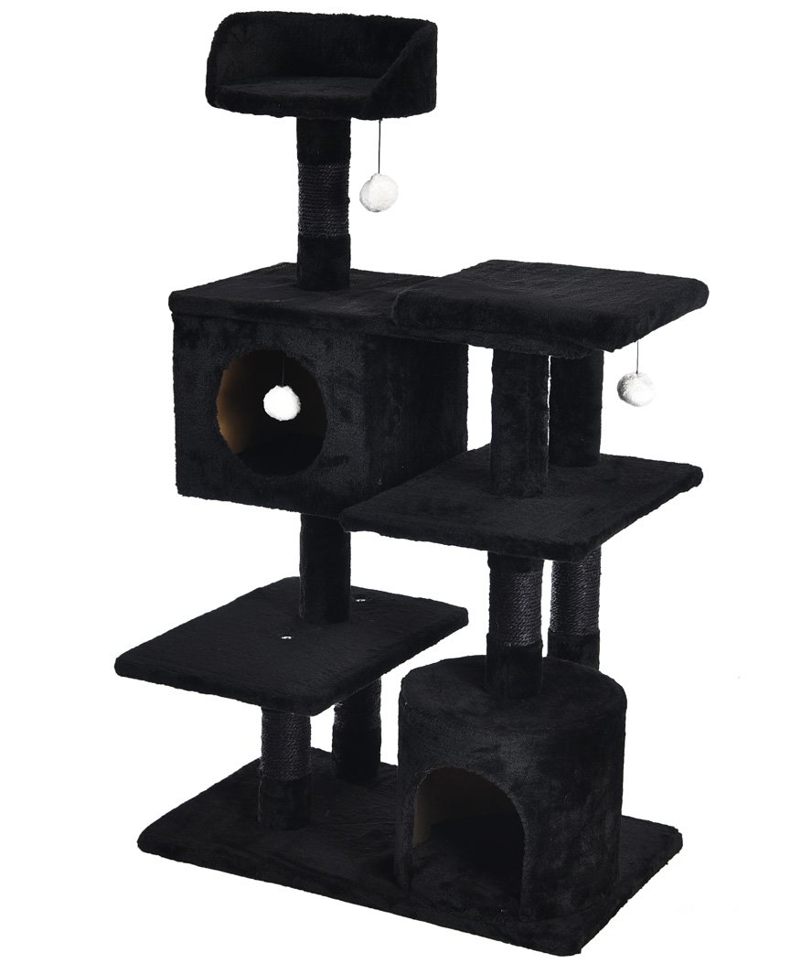 Tiragraffi Black componibile a varie colonne e piani e giochi pendenti per gatti