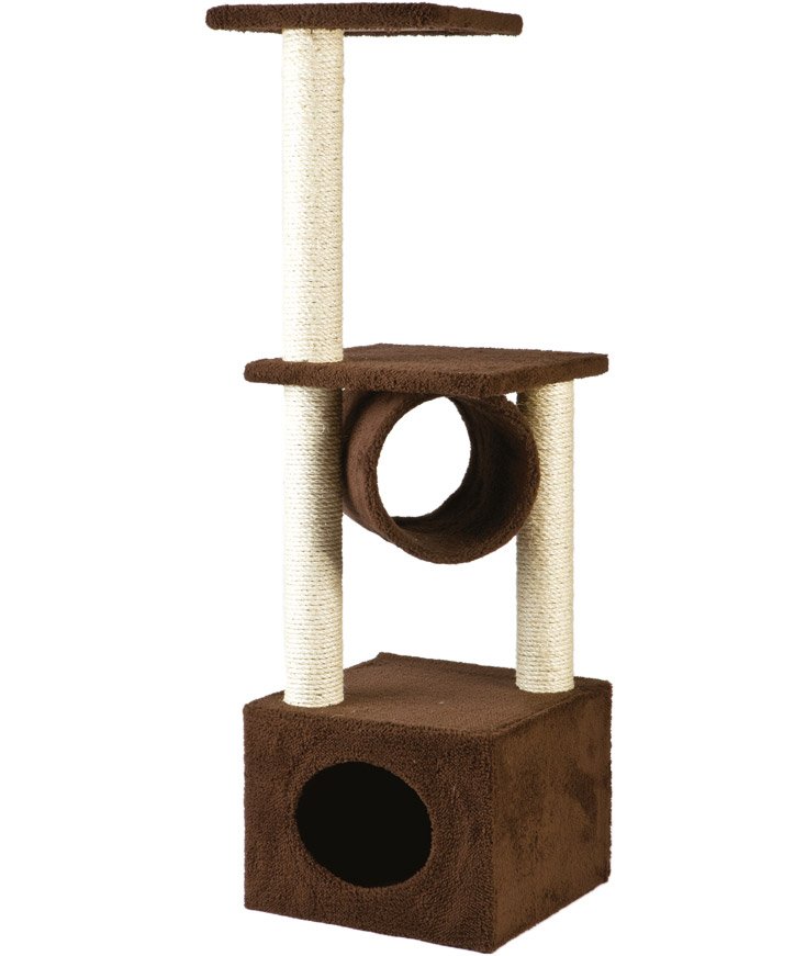Tiragraffi alto a colonna modello COOKIES a 2 piani, 2 colonne in sisal, cuccia e gioco cilindro