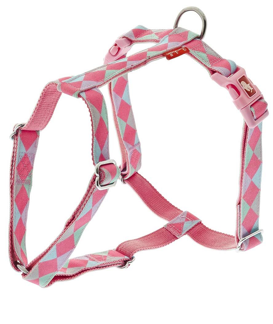 Pettorina per cani in nylon regolabile a otto con imbottitura in nuoprene rombi rosa