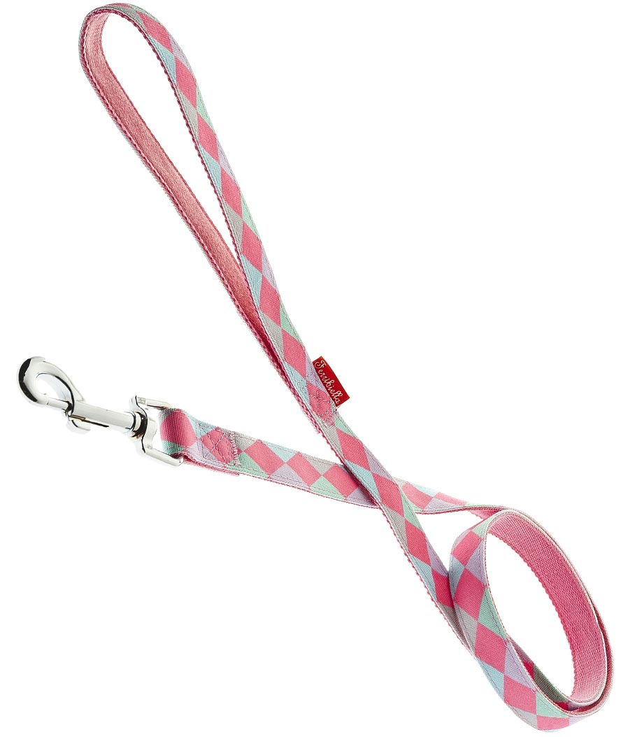 Guinzaglio per cani nylon imbottito in neoprene rombi rosa