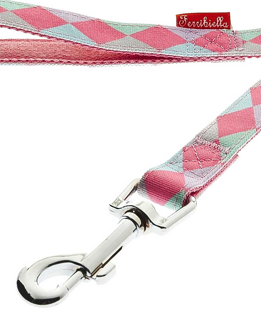 Guinzaglio per cani nylon imbottito in neoprene rombi rosa - foto 1