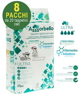 120 Tappetini igienici per cani Asssorbello Ultra 60x90 - 8 pacchi da 20 pezzi cad.