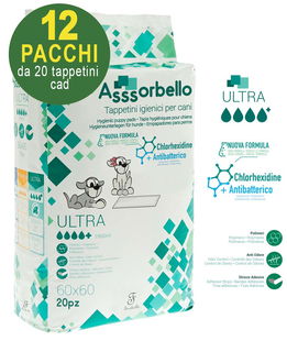 180 Tappetini igienici per cani Asssorbello Ultra 60x60 - 12 pacchi da 15 pezzi cad.