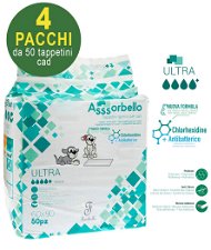 200 Tappetini igienici Asssorbello Ultra 60x90 cm per cani - 4 pacchi da 50 pezzi cad.