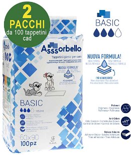 200 Tappetini igienici Asssorbello Basic 60x90 cm per cani - 2 pacchi da 100 pezzi cad.
