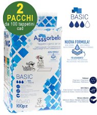 200 Tappetini igienici Asssorbello Basic 60x60 cm per cani - 2 pacchi da 100 pezzi cad.