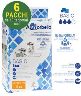 60 Tappetini igienici per cani Asssorbello Basic 90x120 - 6 pacchi da 10 pezzi cad.