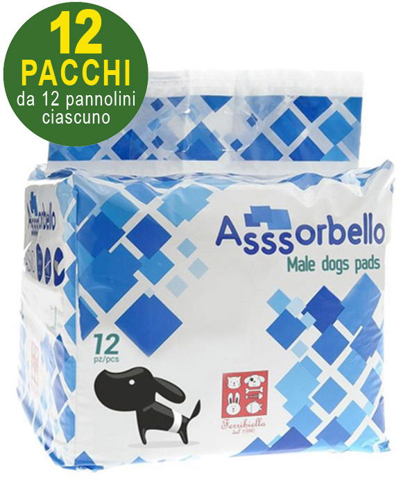 144 Pannolini a fascia per cani maschi 55 x 16 cm - 12 pacchi da 12 pezzi cad 